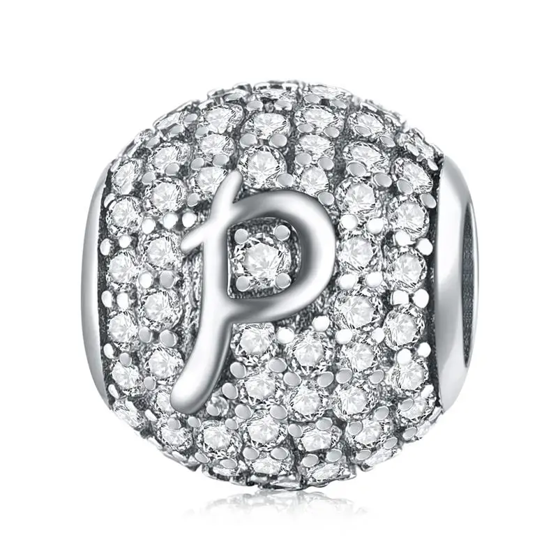 DALARAN 26 Letters 925 Sterling Silver A-Z Alphabe Dazzling CZ Bead Charms Silver 925 Original Fit Bracelets Diy Jewelry Making - Цвет: P