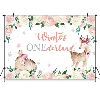 

Winter One-derland Party Backdrop First Birthday Silver Glitter Girl Floral Winter Onederland Photography Backdrops Party Decor