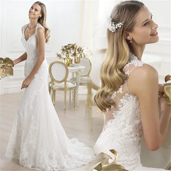 

White Lace Prom Dress Mermaid Maxi Sexy Women Deep V-neck Vestidos Brancos Sleeveless Formal Dresses Elegant Gown Evening