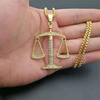 

Justice Balance Scales Necklace Pendant For Women Men Hip Hop Iced Out CZ Bling Bling Stainless Steel Jewelry Dropshipping