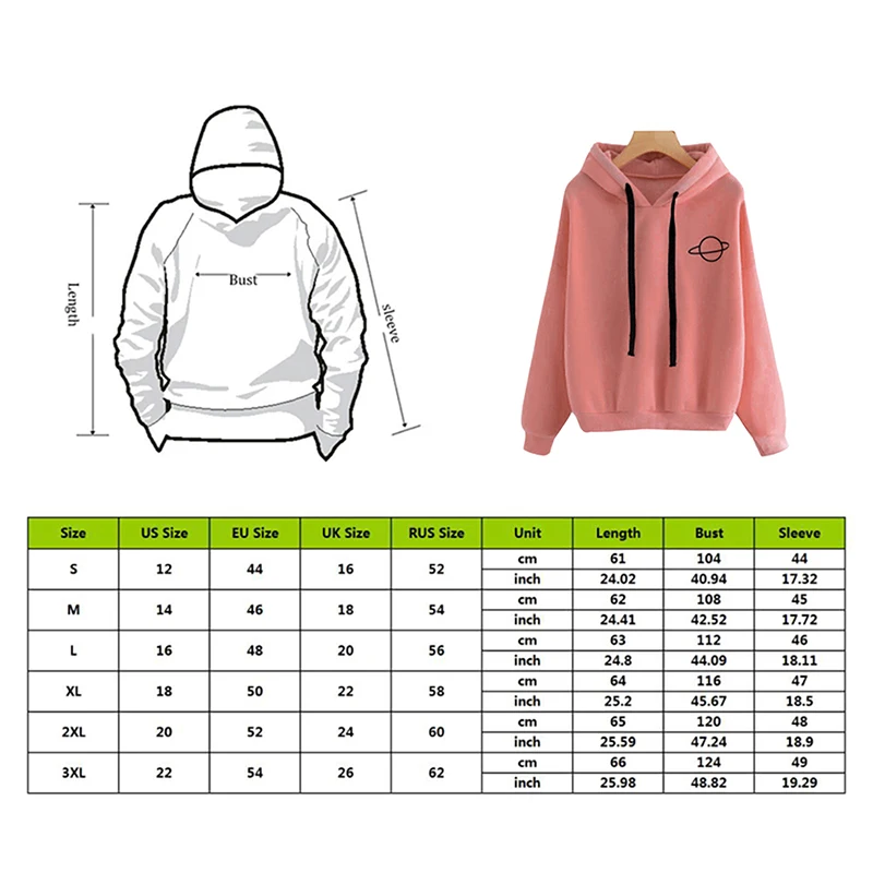 Adisputent 2020 Women Hoodies Casual Planet Print Solid Color Loose Drawstring Sweatshirt Fashion Long Sleeve Hooded Female Tops