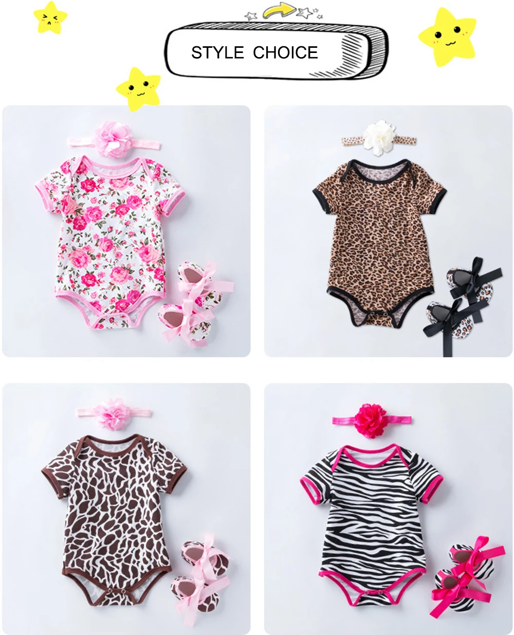0-24M Newborn Baby Girl Flare Sleeve Solid Stripe Leopard Grain Casual Romper Jumpsuit Outfits Baby Clothes Summer kids Suit
