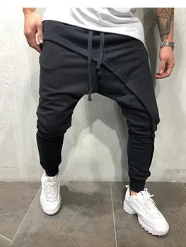 

Men pencil trouser Men Asymetric Layered Jogger Pants Hip Hop Streetwear Jogger Pants Casual Drawstring Close Bottom Pants