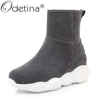 

Odetina Womens New Chunky Platform Flat Snow Boots Zip Up Keep Warm Round Toe Winter Ankle Boots Comfort Thick Fur Plus Size 46