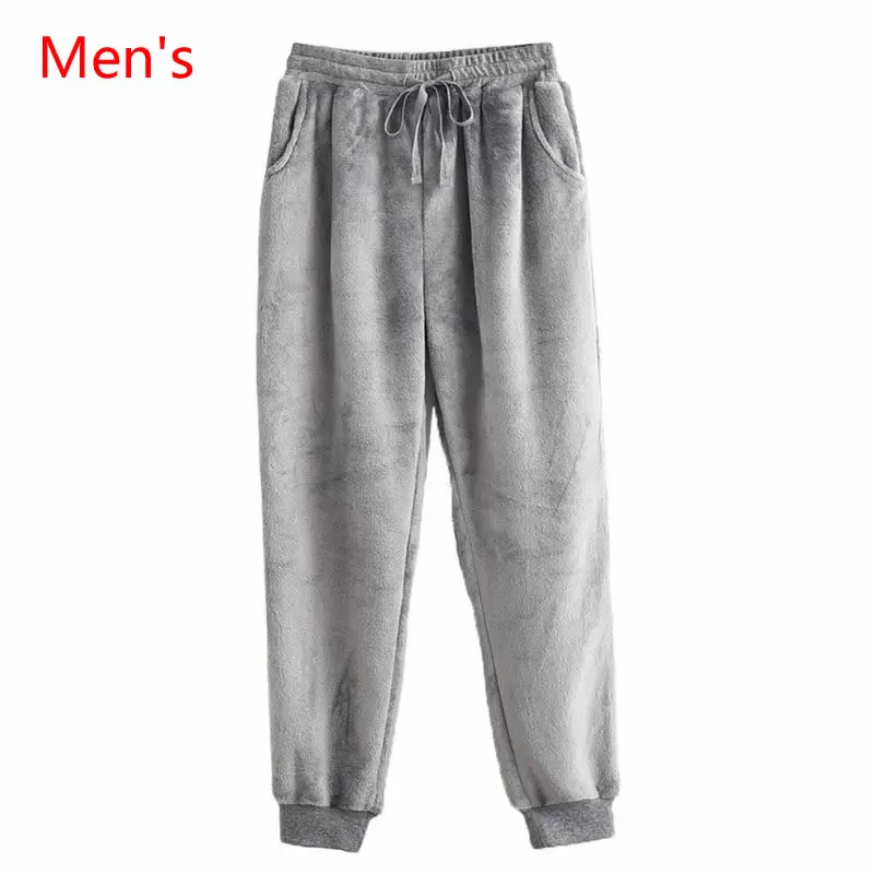 Осень Зима Уютная пижама брюки для отдыха пижамы толстые коралловые флисовые штаны для женщин и мужчин M-2XL - Цвет: Men  Grey