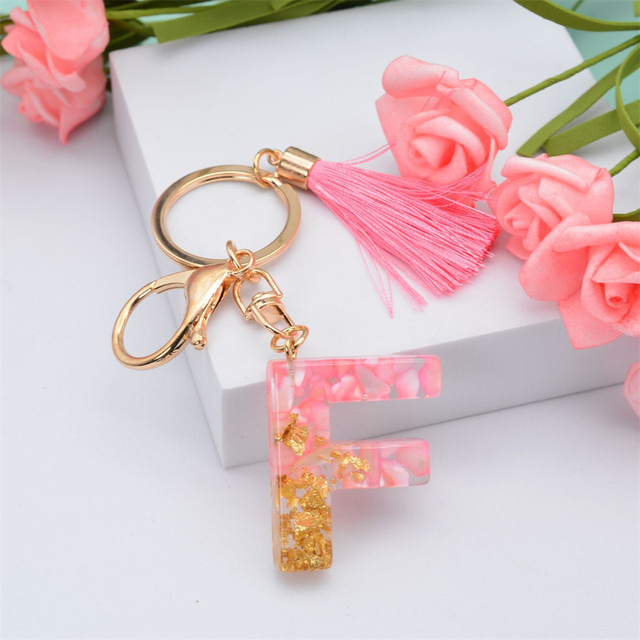Creative Letter Alphabet Crystal Arylic Liquid Keychain Women Key Chains Ring Car Bag Tassels Pendent Charm Gift Accessory