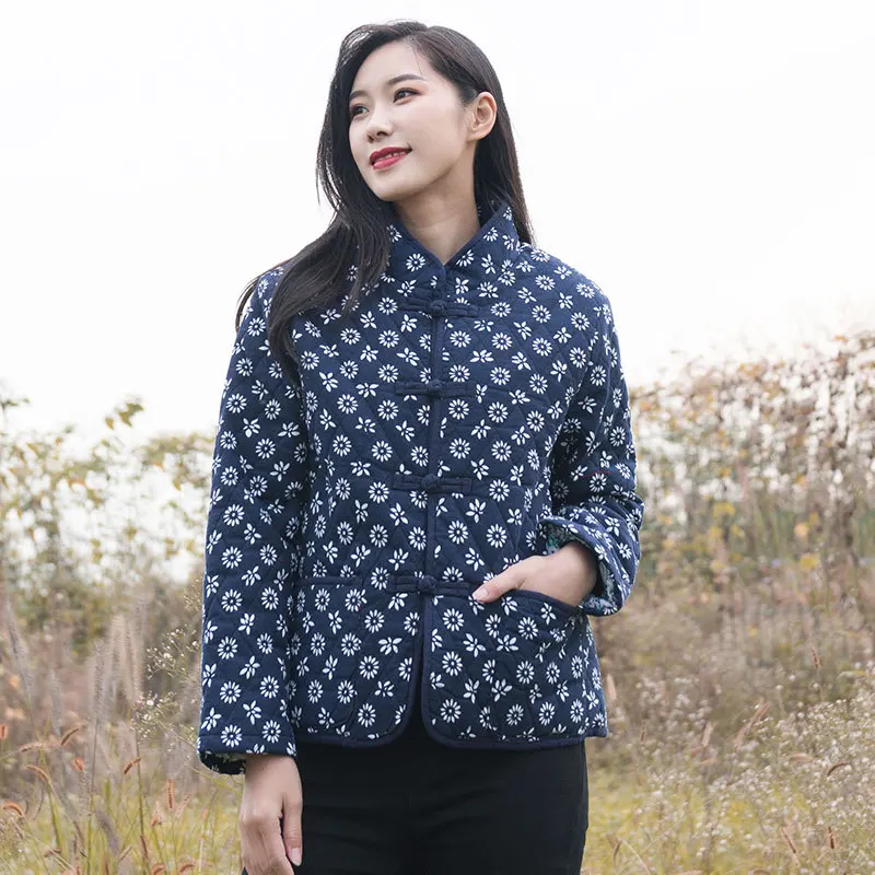 

2018 New Style Autumn And Winter Cotton Linen WOMEN'S Dress National Wind Cotton Overcoat Printed Frog Short Cotton Coat