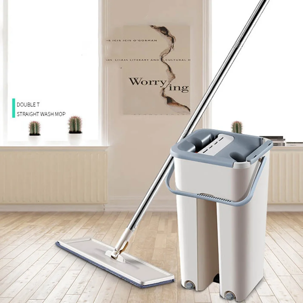 1pc Magic Cleaning Mops Free Hand Spin Cleaning Microfiber Mop With Bucket Flat Squeeze Spray Mop Home Kitchen Floor Clean Tools