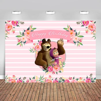 

Photography Background Cartoon Masha Bear Kids 1st Birthday Backdrop Baby Jungle Party Photo Studio Banner Custom Photocall
