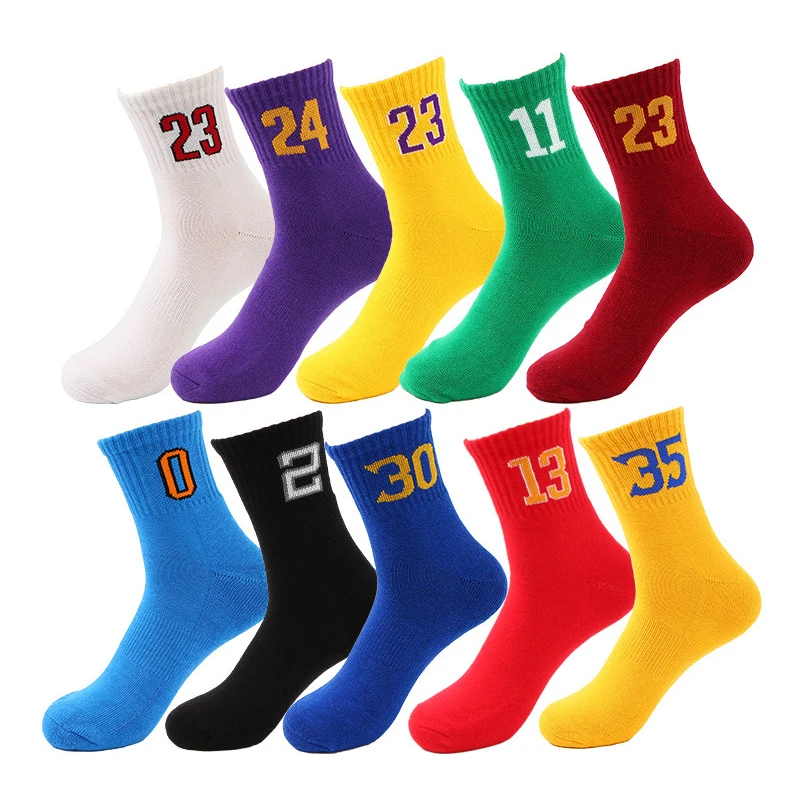 

Brothock Men basketball socks with number star cotton team digital pattern sports socks bottom towel shock absorber elite socks