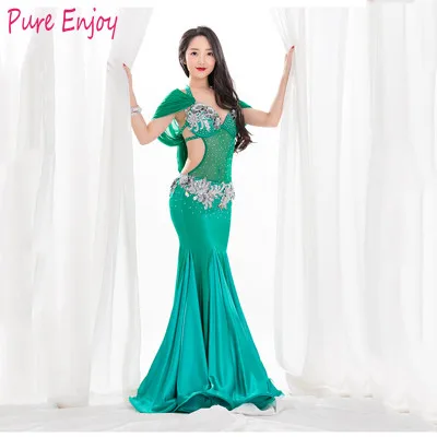 blue D cup Женщины роскошный Belly Dance платье Для Девочек Belly Dance Сценический Костюм Леди Конкурс Комплект Костюм сексуальный восточный танец платье Fishtail - Цвет: blue D cup