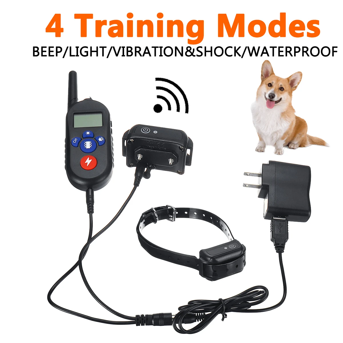 

4Plug Type For 1/2/3 Dogs Rechargeable IPX7 Waterproof Electronic Dog Training Collars Stop Barking LCD Display Shock TUP Strap