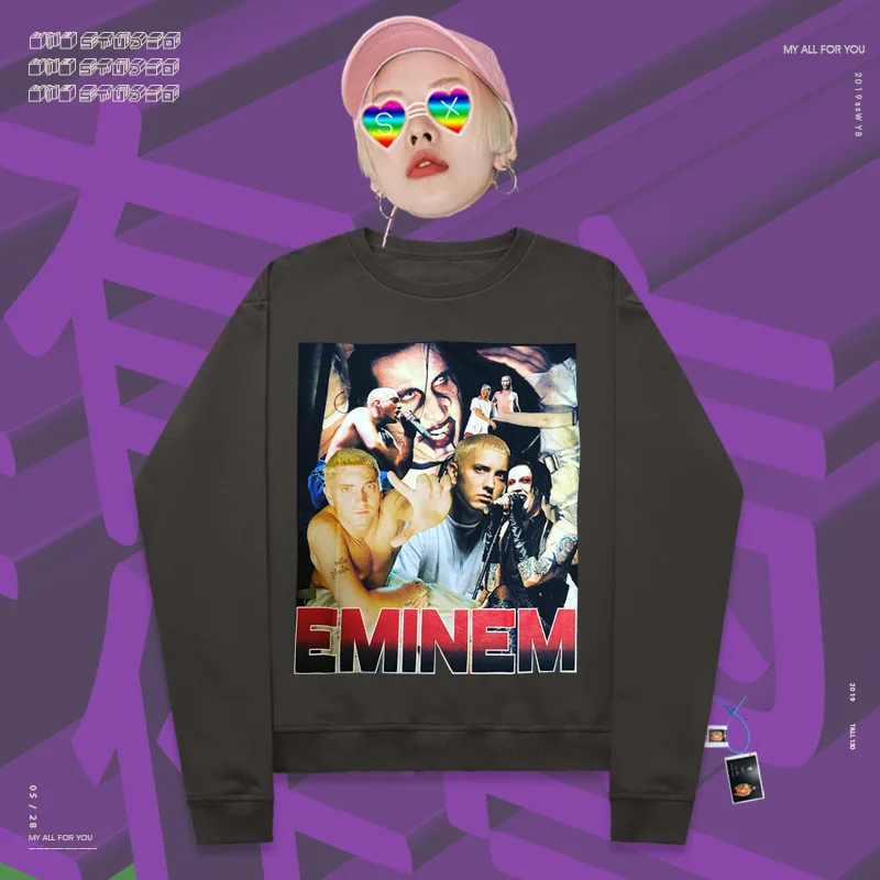 Round neck pullover spoof hophip personality Eminem Amm Marilyn Monson printed streetwear print fabric Unisex |