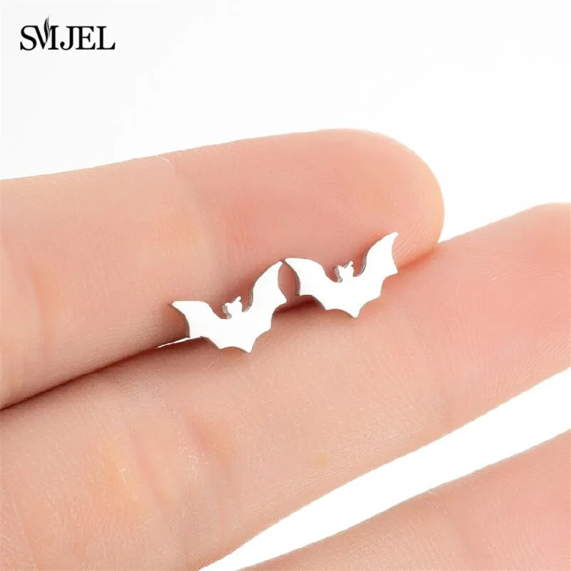 Niedliche Tier-Ohrstecker aus Edelstahl mit Fledermausmotiv für Damen und Herren, Punk, lustiges Halloween-Herz, Geisterhai, Spinnennetz, Wolf, Ohrring, Geschenk – Detail 16