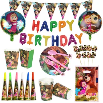 

Masha And Bear Theme Kids Girls Favor Birthday Party Paper Cup Plate Straw Banner Baby Shower Decoration Balloon Party Supplies