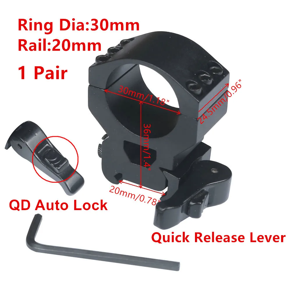 Quick Release 1" to 30mm Ring 20mm Picatinny Rail Auto Lock Scope Mount 4 rifle 