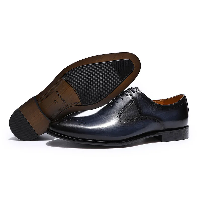 Мужские современные модельные туфли FELIX CHU классические туфли-оксфорды на шнуровке с плоским носком Мужские броги ручной работы из натуральной кожи; цвет синий, винный, красный