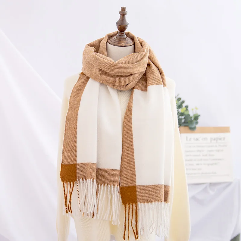 Buy Now Winter Double-Sided Dual Purpose Bordered Design Scarf Women's Cashmere Wool Warm Shawl Versatile S Buy Now Winter Double-Sided Dual Purpose Bordered Design Scarf Women's Cashmere Wool Warm Shawl Versatile S