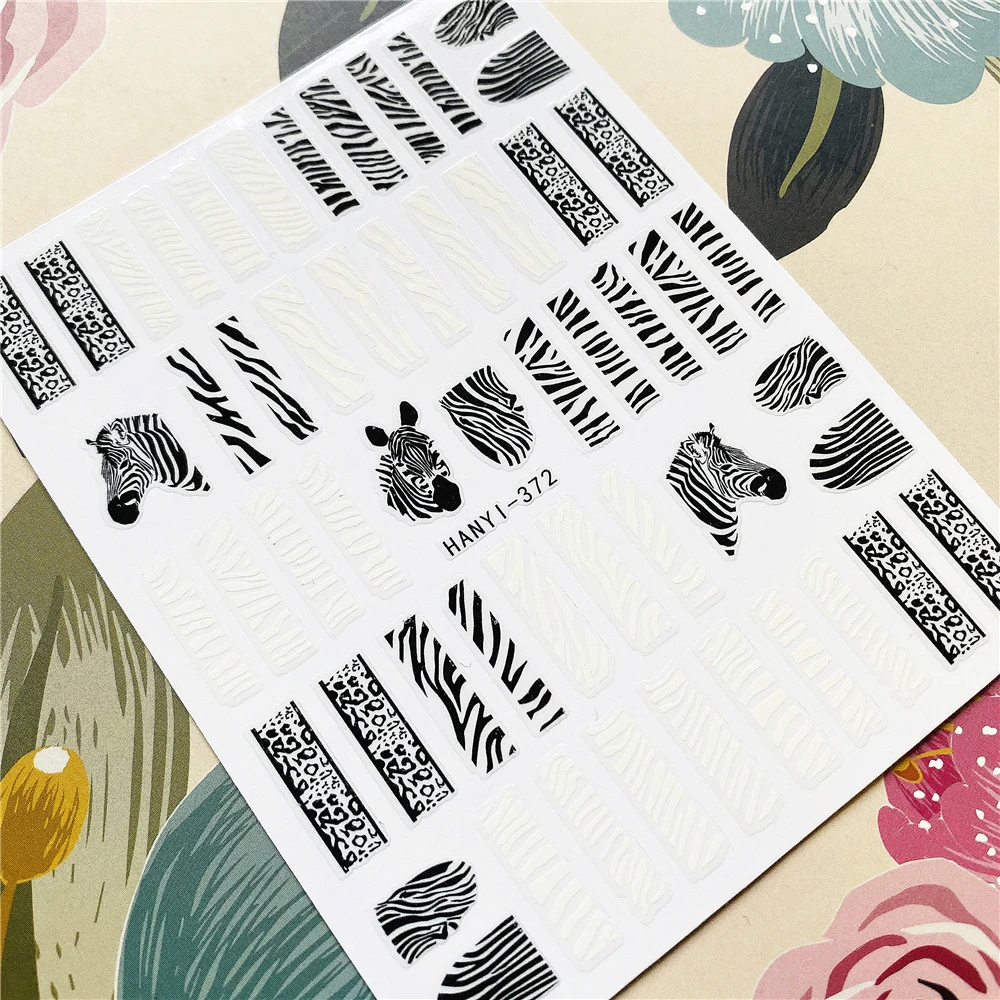 

HANYI-372-374 Зебра 3D задняя клей для ногтей Наклейка для ногтей наклейки для ногтей украшение ногтей Маникюрный Инструмент для ногтей орнамент
