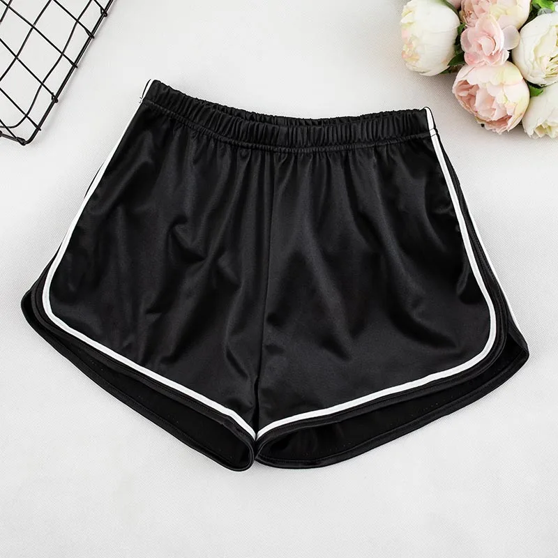 BLACK HELIAR женские модные спортивные шорты женские фитнес Femenino повседневные атласные ткани короткий пояс шелковистые твердые шорты для бега - Цвет: BLACK