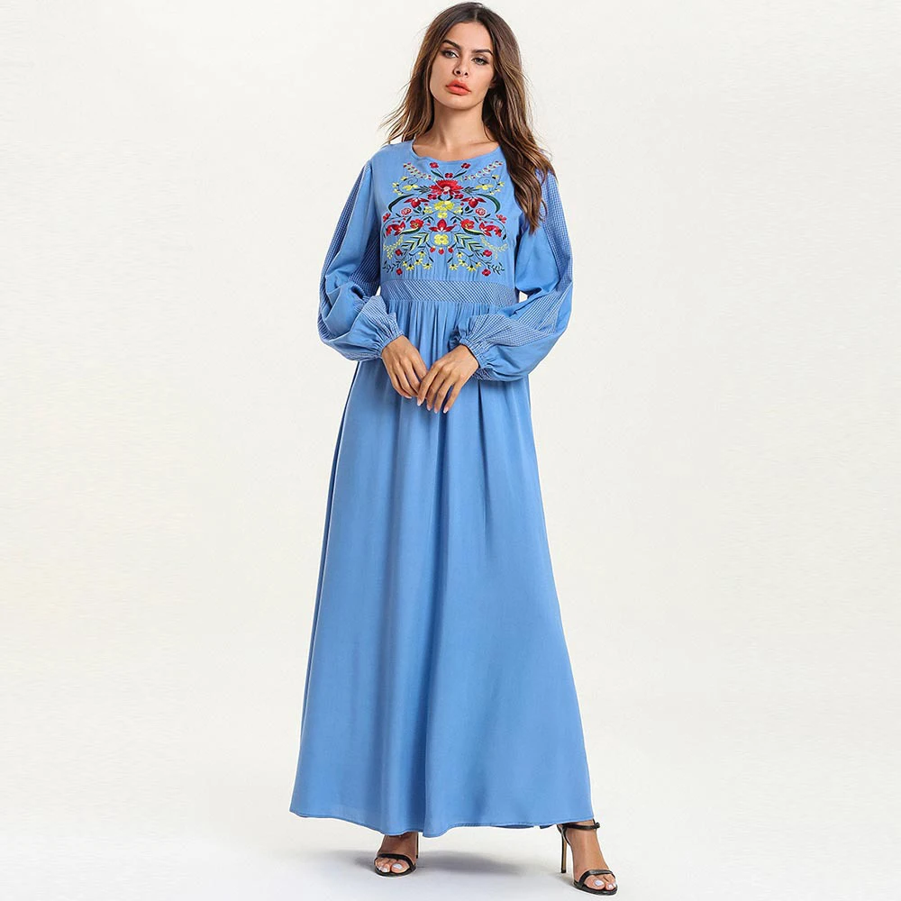 Мусульманское платье абайя для женщин с длинным рукавом и цветочным принтом Jilbab