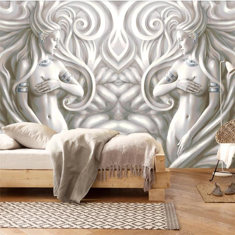 Beibehang-European-relief-beautiful-sculpture-modern-fashion-3D-TV-background-wall-custom-large-mural-green-wallpaper (4)