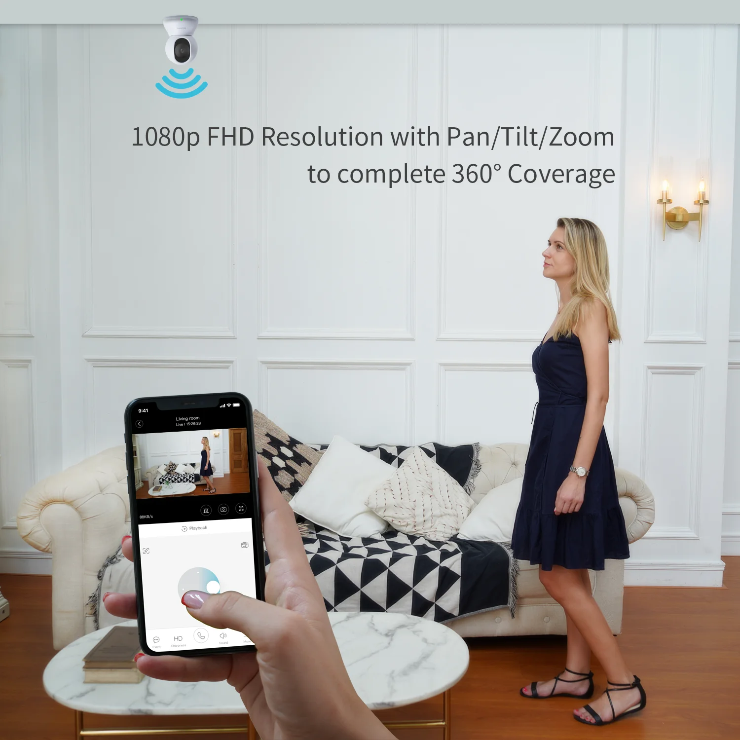blurams Dome Security Camera 1080p Wifi PTZ IP Surveillance System with Smart Motion/Sound/Person Detection Two-Way Audio Night