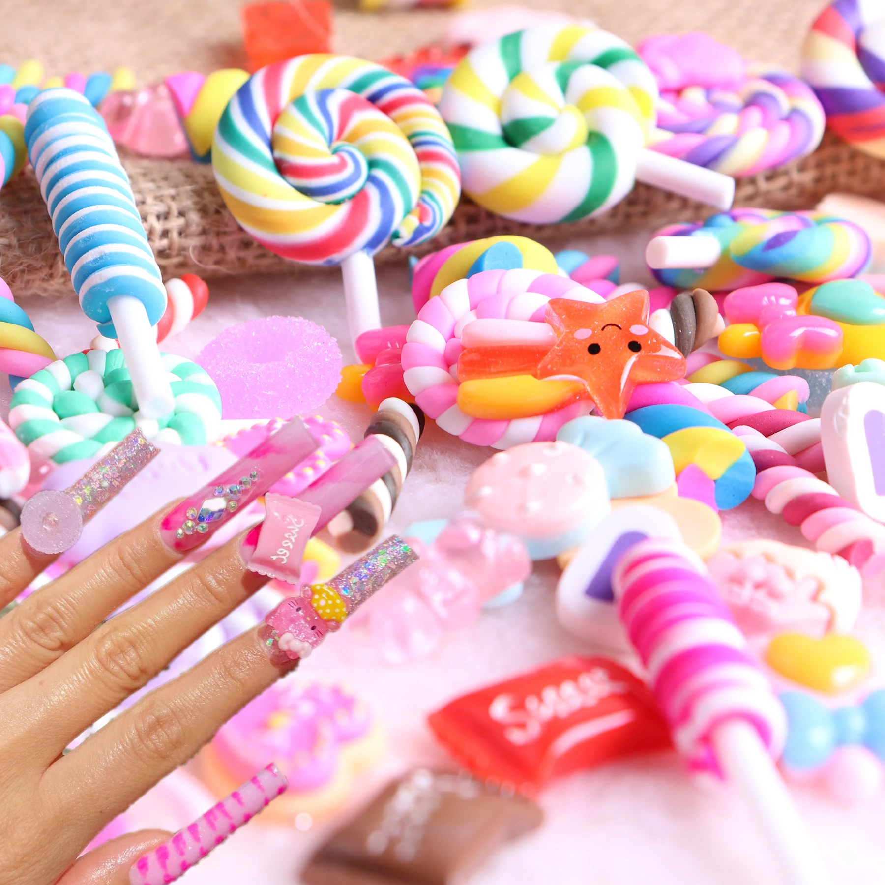 30PCS Nail Decor Kawaii Mixed Jelly Lollipop Clay 3D Assorted Candy Acrylic Nail Rhinestones Decoration Manicure Tool Art Tips