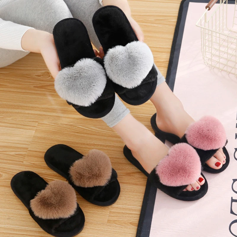 Women Slippers Women Love Heart Cotton Slippers Winter Non-Slip Floor Home Furry Slippers Women Shoes for Bedroom 20 styles