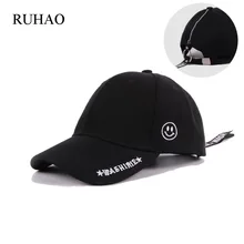 RUHAO женская шапка на молнии черная длинная бейсболка с надписью вышивка смайлик женская Молодежная Повседневная Хип-хоп кепка