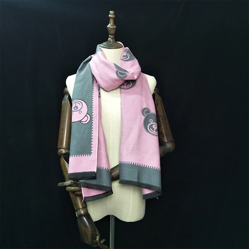 gray-pink Модели для родителей и детей, шарф с медвежонком, Детские шарфы, корейский осенне-зимний классический двусторонний утепленный кашемировый женский шарф для девочек - Цвет: gray-pink