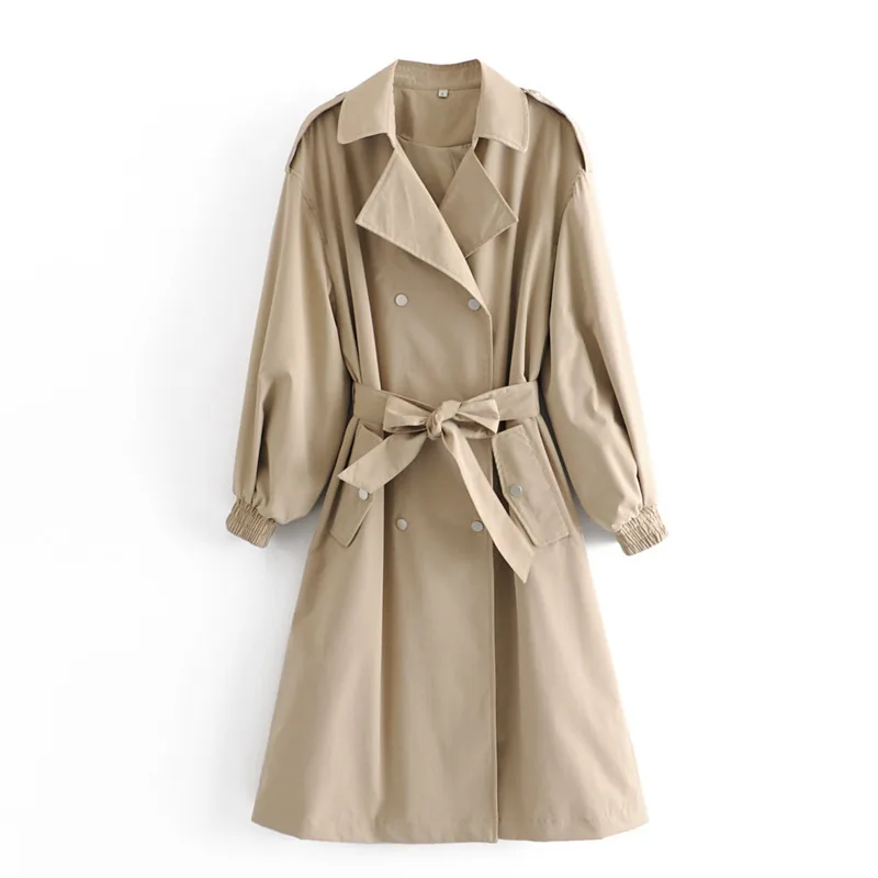 

Women Fashion With Belt Double Breasted Trench Coat Vintage Long Sleeve Pocket Female Outerwear Chic Overcoat Female Clothes New