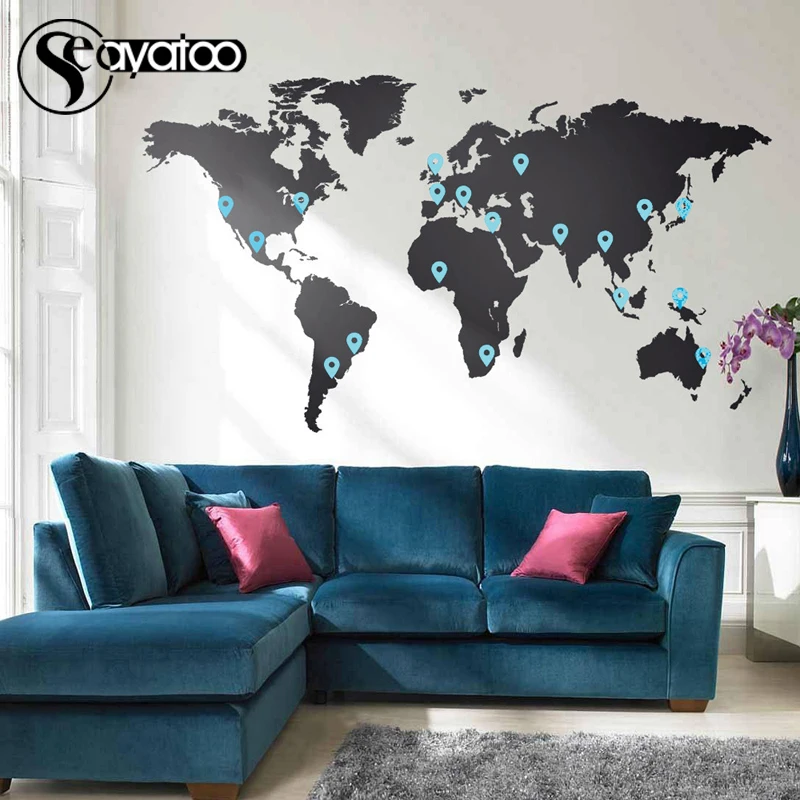 Большая карта мира, наклейки для гостиной, спальни, Виниловая наклейка на стену, домашний декор, для путешествий