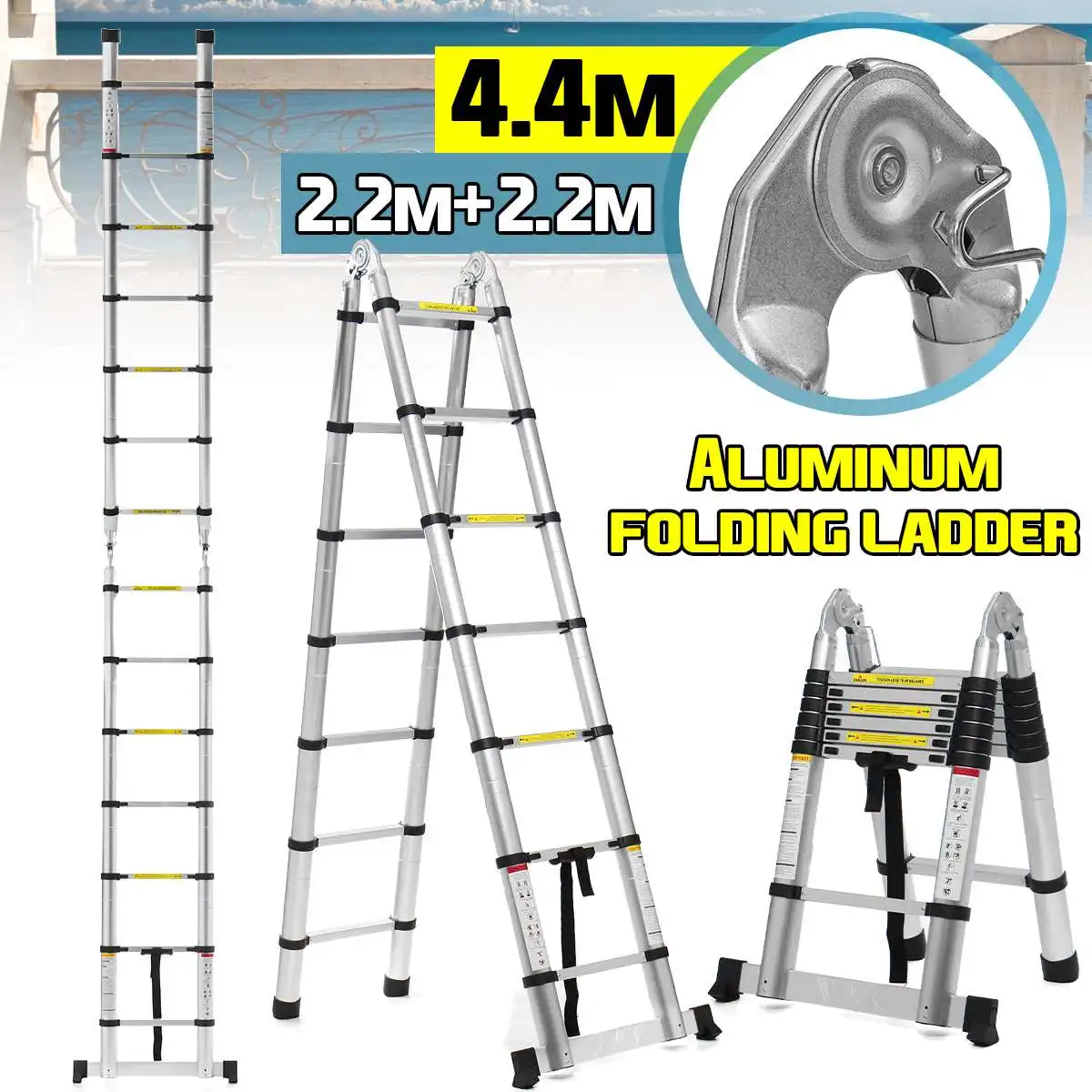

2.2m+2.2m 14.5Ft Folding Ladder Telescopic Ladders Aluminium Dual-Use Herringbone Ladder Multifunctional Single Extension Tools