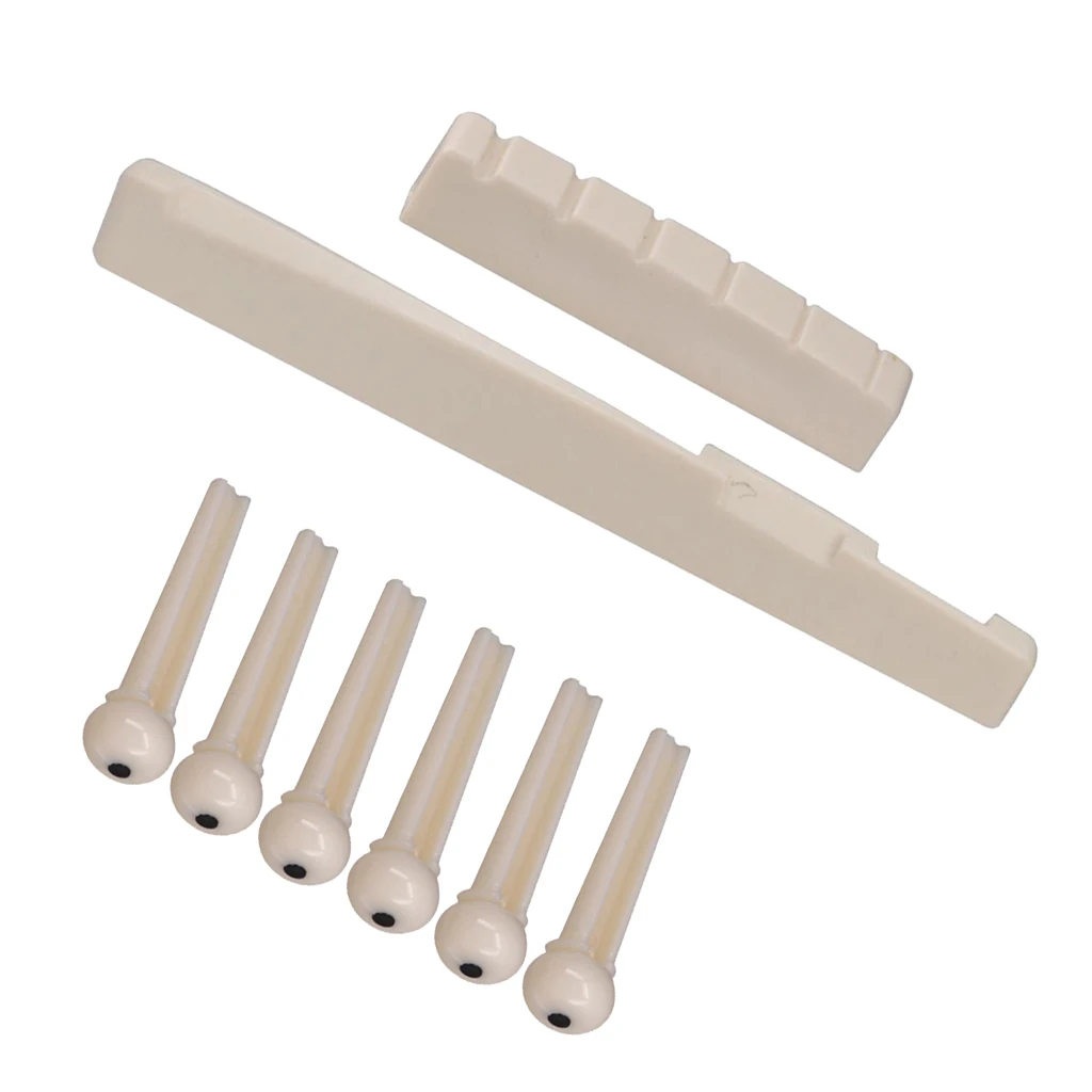 6 String Nut Bridge Saddles And Nut + 6pcs Guitar Bone Bridges Pins For Acoustic Guitar