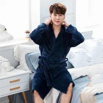 

Men Robe Sexy Loose Casual Nightgown White Winter New Sleepwear Bathrobe Warm Thicken V-neck Negligee Kimono Gown Padded Pajamas