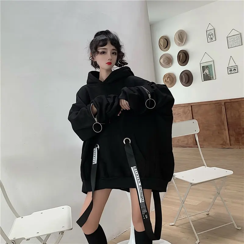 XITAO черная толстовка с буквенным принтом модная новинка зима длинный рукав размера плюс элегантный с капюшоном воротник повседневные толстовки DMY2173