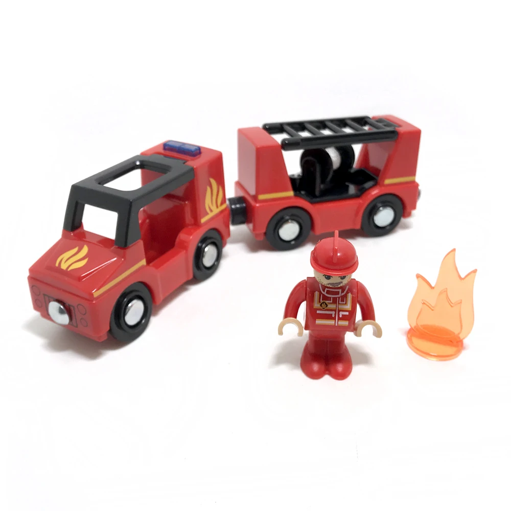 Звук и светильник, магнитный поезд, автомобиль скорой помощи, Полицейская машина, пожарная машина, совместимая с brio, деревянная дорожка, детские игрушки