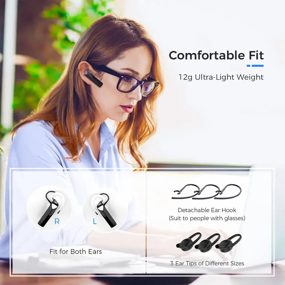 Mpow EM19 одиночные бизнес беспроводные наушники Bluetooth 5,0 до 20 ч Время воспроизведения CVC 6,0 шумоподавление микрофон для водителей телефонов