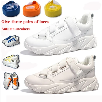 

White sneakers female 2019 autumn color lace thick-soled running shoes students new wild sports shoes zapatos de mujer ZQ-64