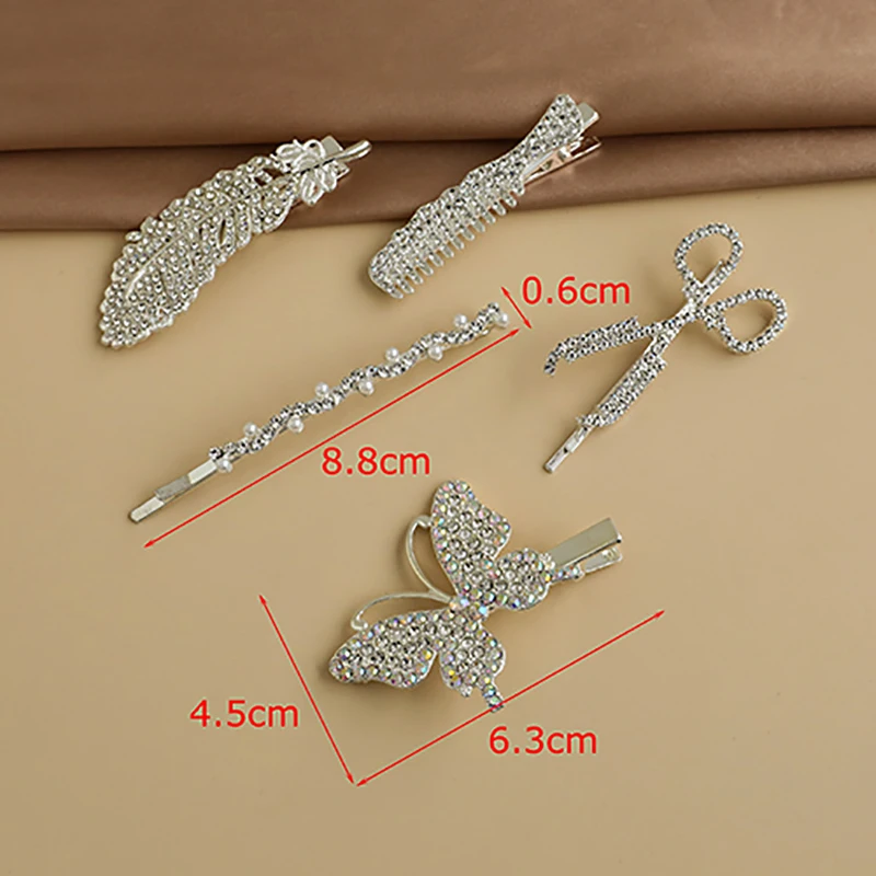 

ZHINI 5 pieces/set Silver Color Leaves Hair Clip Wedding Hair Accessories 2021 Simple Charming Rhinestone Headband Bridal Tiara