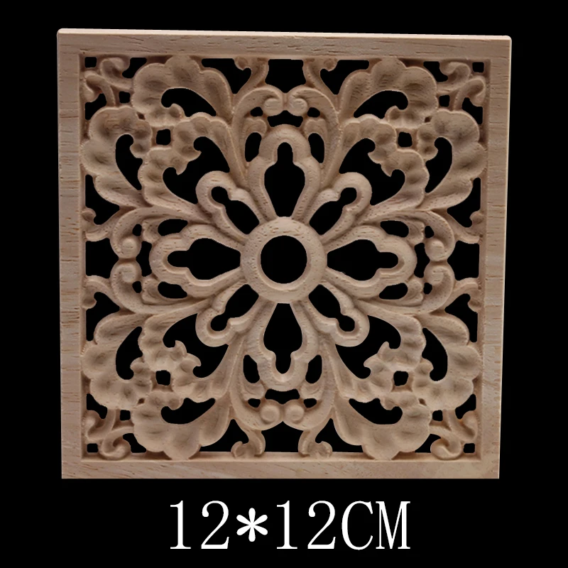 Wood Applique Wood Mouldings Wood Craft Onlay European Decor Carved Natural Retro Long Leaves Floral Rose Wooden Doors Window 6