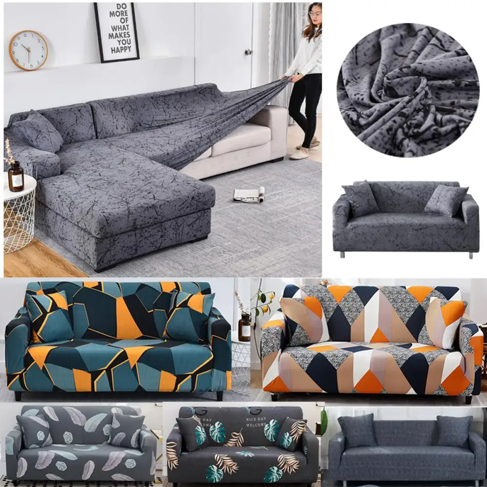 Geometric Tropic Leaves sofas covers universal L shaped sofa cover