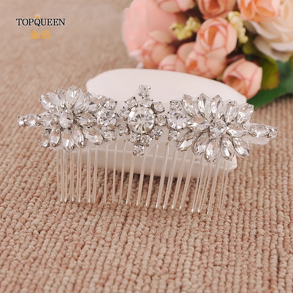 TOPQUEEN H49 Handmade Silver Bridal Hair Comb with Rhinestone and Ctystal High Quality Wedding Combs Elegant Headwear Headpiece youlapan hp301 vintage wedding hair combs rhinestone hair tiara alloy flower comb bridal headwear woman wedding accessories