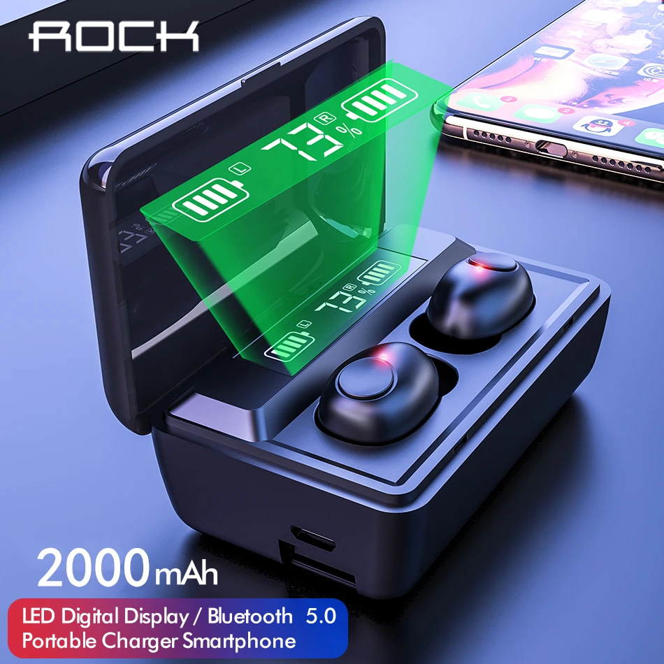 

ROCK T12 TWS Bluetooth Earphone Wireless Earphones In-ear Stereo Earbus HIFI Sound Sport Earpiece With 2000mAh Charging Box