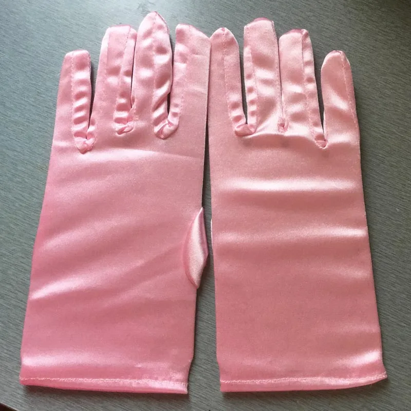 Pink Короткие женские повседневные атласные эластичные перчатки для Хэллоуина, желтые, синие, розовые перчатки для выпускного вечера, вечерние женские перчатки ST151 - Цвет: Pink