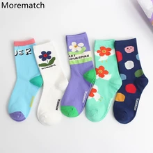 Morematch/корейские модные женские носки в стиле Харадзюку милые носки с цветочным принтом для девочек носки без пятки средней длины размеры 5,5-9,5