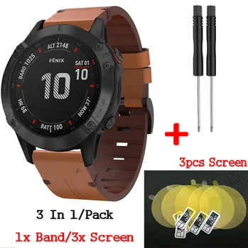

3 In1 Leather Smart Wrist Strap For Garmin Fenix 6 Watch Bands + Screen Protective film for Garmin Fenix 5 Band Replace Bracelet