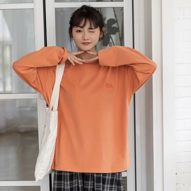 Autumn Winter Shirts Women Long Sleeve Letter Graphic Japanese Style Cotton Soft Comfortable Loose Plus Size Tops Y2k Clothing