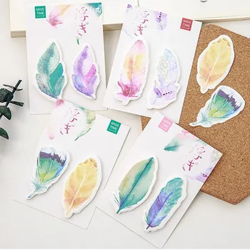 

4pcs Color Feather Memo Pad Mini File Label Sticky Notes Adhesive Diary Post Sticker Marker It Office Agenda Planner School F171
